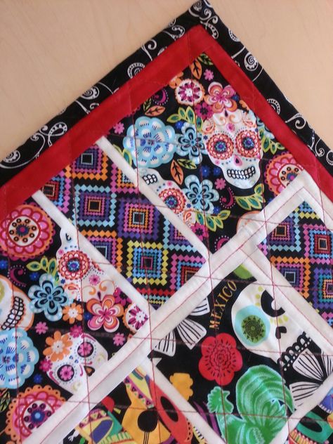 Mexican Quilt Ideas, Mexican Quilt, Touching Fabric, Selvage Quilts, Skull Quilt, Sugar Scull, Quilt Blankets, Skull Fabric, Strip Pattern