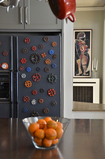 Have an Ugly Fridge? Here Are 7 Creative Makeover Ideas Ugly Fridge, Refrigerator Makeover, Custom Wood Cabinets, Fridge Design, Black Chalkboard Paint, Old Refrigerator, Black Chalkboard, Housewives Of New York, Chalkboard Paint