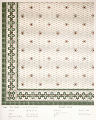 Early 1900s mosaic floor tile pattern from American Encaustic tile catalog. Mosaic Bathroom Floor, Penny Tile Floors, Craftsman Bathroom, Hex Tile, Penny Tile, Mosaic Floor Tile, Mosaic Bathroom, Mosaic Floor, Patterned Floor Tiles