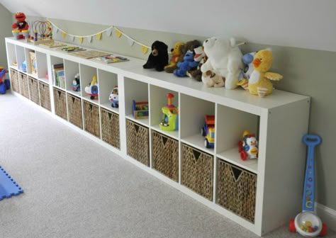 Feeling overwhelmed by toys around the house? We have 10 great hacks for parents to organise toys to simplify and organise the family chaos! Ikea Playroom Storage, Bedside Shelves, Playroom Storage Ideas, Ikea Playroom, Ikea Crafts, Bedside Units, Ikea Expedit, Playroom Storage, Playroom Organization