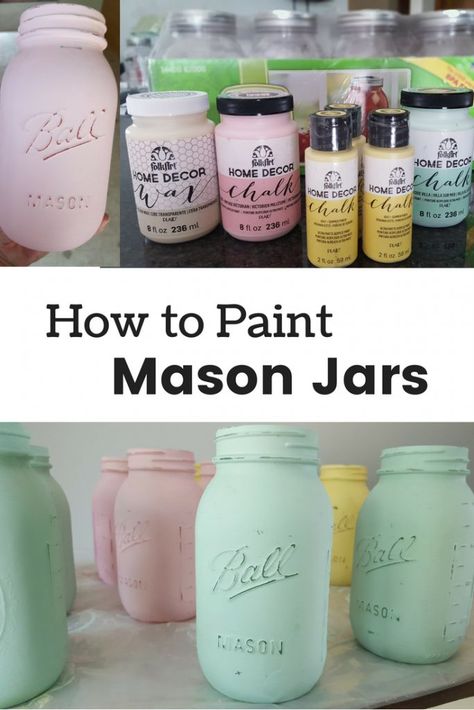 Painted Mason Jars Diy, Paint Mason Jars, Easy Mason Jar Crafts Diy, Easy Mason Jar Crafts, Chalk Paint Mason Jars, Distressed Mason Jars, Mason Jar Projects, Hal Decor, Diy Jar Crafts