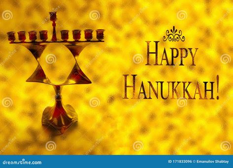 Happy Hanukkah. Image for the Jewish Holiday of Hanukkah. Vintage Menorah with a Jewish star Magen David Jewish candlestick and Gold Text Happy Hanukkah on a glass gold colored background Hanukkah Background, Jewish Star, Vintage Candle, Jewish Holiday, Gold Text, Jewish Holidays, Colored Background, Happy Hanukkah, Menorah