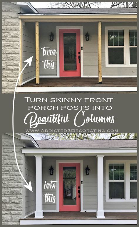 Finished Front Porch Columns (And A Few New Photos Of The Front Exterior) Front Porch Remodel, Front Porch Posts, Porch Pillars, Front Porch Columns, Big Porch, Porch Kits, Front Porch Makeover, Porch Remodel, Gray House