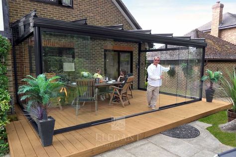 Veranda Decking – Glass Rooms & Verandas on Wood Decking Verandas Ideas Outdoor, Glass Veranda, Glass Rooms, Contemporary Outdoor Living, Curved Patio, Glass Porch, Glass Conservatory, Bungalow Renovation, Patio Enclosures