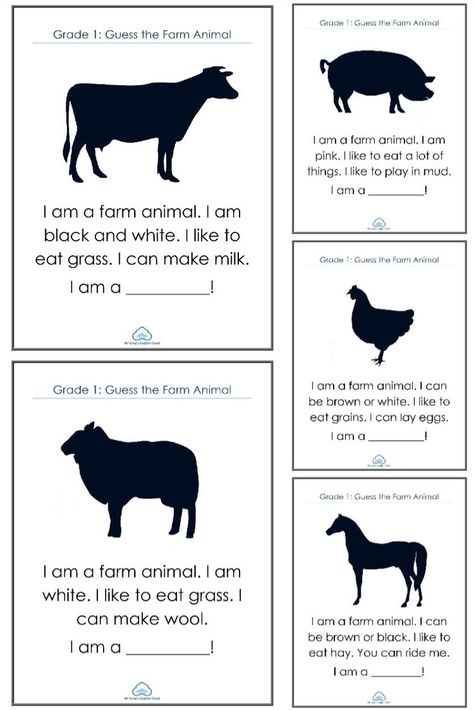 Guess the Farm Animal for Grade 1 Farm Animals Writing Activities, Farm Animals Worksheets For Grade 1, Farm Animals And Their Homes, Grade 1 Reading Worksheets, Farm Animals Worksheet, Who Am I Farm Animals, Family Fun Night Ideas Kids, Farm Animals Games, Farm Vocabulary