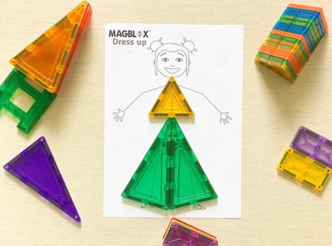 Fun play ideas with magnetic blocks and tiles. Dress up templates available from the Magblox website Magnatiles Ideas, Raising A Daughter, Montessori Stations, Preschool Math Centers, Easy Math Activities, Magnetic Blocks, Magna Tiles, Preschool Stem, Fall Math