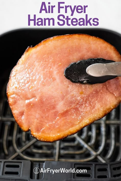 Air Fry Ham, Fried Ham Steak, Easy Thanksgiving Dish, Ham Steak Glaze, Air Fryer Ham, Air Fryer Recipes Pork, Ham Steak Recipes, Recipe For Air Fryer, Fried Ham