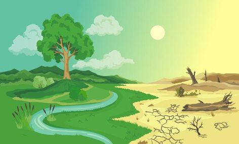 Climate change desertification illustrat... | Premium Vector #Freepik #vector #infographic #tree #texture #green Desertification Drawing, Soil Erosion Poster, Climate Changing Poster, Climate Changing, Environmental Posters, Tree Texture, Environmental Problems, Finance Infographic, Earth Drawings