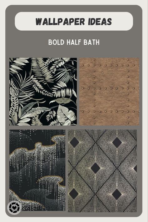 Wallpaper Ideas for a Bold Half Bath - Snowbound Home Interiors - powder room or half bath wallpaper ideas that are bold and will leave your guests talking! Half Bath Dark Wallpaper, Charcoal Half Bath, Black Wallpaper Bath, Moody 1/2 Bath, Powder Room Wallpaper Bold Black, Half Bathroom Wallpaper Ideas, Moody Half Bath, Half Bathroom Wallpaper, Half Bath Wallpaper