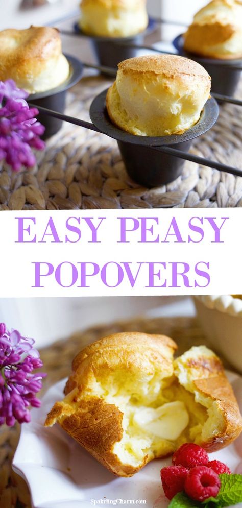 Easy Peasy Popovers. Light! Airy! Delicious! Perfect for a brunch! A perfect treat for a lazy Saturday morning. #popovers #easybreadrecipes #mothersdaybrunch #easterbrunch Easy Popover Recipe, Easy Asian Noodle Recipes, Easy Popovers, How To Bake Bread, Yogurt Frozen, Popover Recipe, Banana Nut Bread Recipe, Nut Bread Recipe, Southern Home Decor