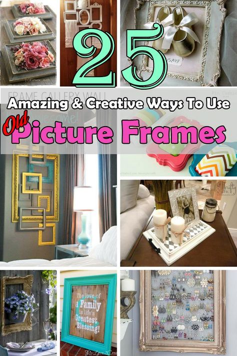 Picture Frame Sets For Wall, Diy Crafts Using Old Picture Frames, What To Do With Frames Diy Projects, Reuse Old Picture Frames, Diy With Picture Frames, Framed Crafts Ideas, Small Wood Frames On Wall, Polaroid Frame Ideas Wall Art, What To Do With Picture Frames