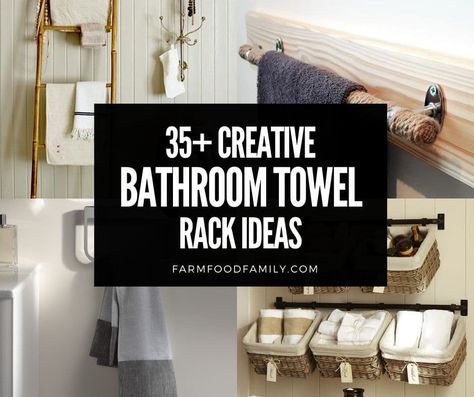 bathroom-towel-rack-ideas-designs Towel Rack Bathroom Next To Sink, Bathroom Towel Bar Decorating Ideas, Bathroom Rods Towel Racks, Diy Towel Shelf, Towel Rack Over Toilet Ideas, Towel Rack Bathroom Hanging Ideas Small Bathroom, Tea Towel Holder Ideas, Towel Bar Decor Ideas Bathroom, Towel Bar Ideas Bathroom