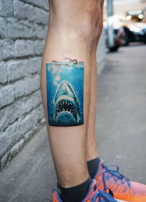 60 Stunning Tattoos By Ksu Arrow - TheTatt Jaws Tattoo Ideas, Jaws Movie Tattoo, Jaws Tattoo, Stunning Tattoos, Jaws Movie, Movie Tattoo, Forarm Tattoos, Shark Tattoos, Arrow Tattoo