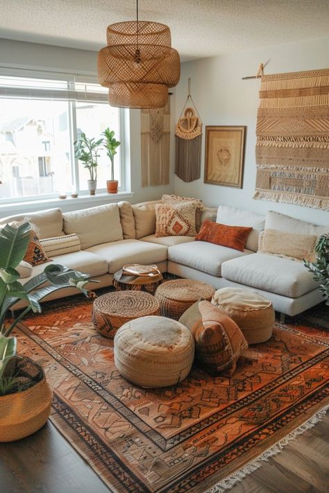 Boho Apartment Wall Decor, Dreamy Living Room, Living Room Design Boho, Cozy Boho Living Room, Living Room Refresh, Redesign Ideas, Plush Furniture, Earthy Home Decor, Interior Colors