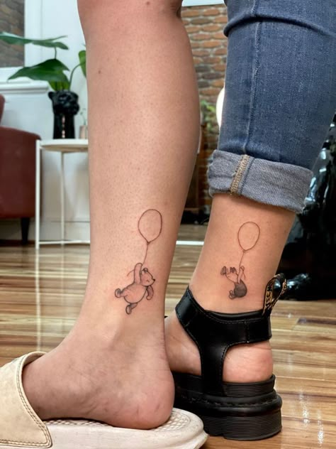 Winnie The Pooh Tattoo Best Friend, Winnie The Pooh Sibling Tattoos, Matching Pooh Bear Tattoos, Winnie The Pooh Couple Tattoos, Pooh And Piglet Matching Tattoos, Cartoon Best Friend Tattoos, Winnie The Pooh And Piglet Tattoo Ideas, Small Matching Disney Tattoos For Best Friends, Matching Disney Tattoos Mother Daughter