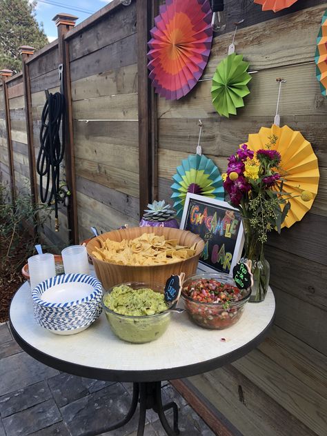 Chips n’ salsa bar Chips Set Up For Party, Tortilla Chip Display For Party, How To Serve Chips And Salsa At A Party, Chip And Salsa Bar Display, Salsa And Chips Display, Chips And Salsa Table, Chips And Dip Party Display, Chip And Dip Bar, Chips And Salsa Bar Wedding