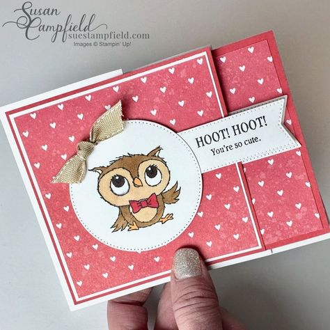 The Stampin' Up! Adorable Owls stamp set is, well....adorable! It's also FREE with a qualifying purchase! This adorable stamp set is only… | Instagram Su Owl Cards, Cards With Owls On Them, Stampinup Owl Cards, Fun Fold Birthday Card Tutorials, Stampin Up Owls, Terri Gaines Cards, Stampin Up Stamped With Love, Stampin Up Fun Fold Birthday Cards, Stamp Up Cards Ideas