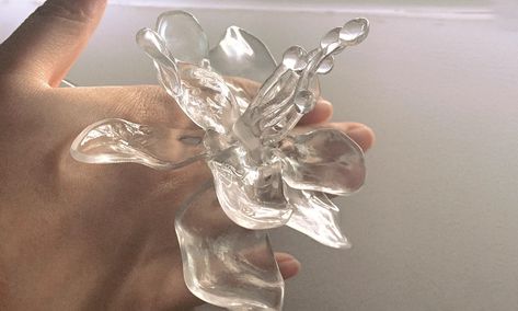 SLA 3D Printed Clear Resin Flowers Painted and Plated with Silver - FacFox Nomad Sculpt, Frost Flower, Maximalist Jewelry, Work Aesthetic, Koi Art, Red Bubble Stickers, Transparent Flowers, Bubble Stickers, Flowers Painted