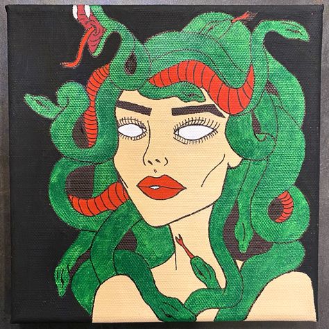 Easy Acrylic Painting Idea #medusa Easy Medusa Drawing, Medusa Painting Easy, Medusa Canvas Painting, Medusa Painting, Medusa Drawing, Cute Canvas Paintings, Cute Canvas, Simple Acrylic Paintings, Diy Canvas Art Painting