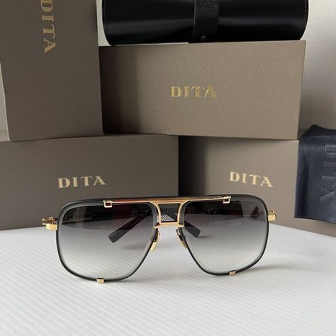 Dita Mach Five Matte Black Yellow Gold 18k / Gray Gradient Sunglasses - Band New With Tags! - Limited Quanity -100% Authentic - Full Retail Package With All Accesories About The Sunglasses: Dita Mach Five Drx 2087-A Matte Black Yellow Gold / Gray Gradient Sunglasses Made In Japan About The Mach-Five Ever Since The International Rise In Popularity Of Single-Seat Racing In The 1950’s, The World Has Been Captivated By Pushing The Limits Of Automotive Engineering And Design. This Extension Of The “M Fancy Sunglasses, Stylish Glasses For Men, Dita Sunglasses, Fancy Glasses, Gray Gradient, Automotive Engineering, Stylish Glasses, Men Sunglasses, Gradient Sunglasses