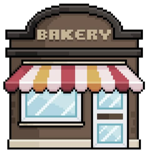 Pixel Art Building 2d, Pixel Art Bakery, Game Art Background, Bakery Facade, Building Pixel Art, Pixel Art House, Pixel Art Building, Pixel Assets, Pixel Building