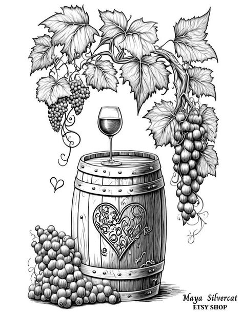 Grapes Sketch, Dream Catcher Drawing, Pencil Drawings Of Flowers, Animal Tattoo Ideas, Ear Tattoo Ideas, Coloring Page For Adults, Clever Tattoos, Pencil Sketch Images, Detailed Coloring Pages