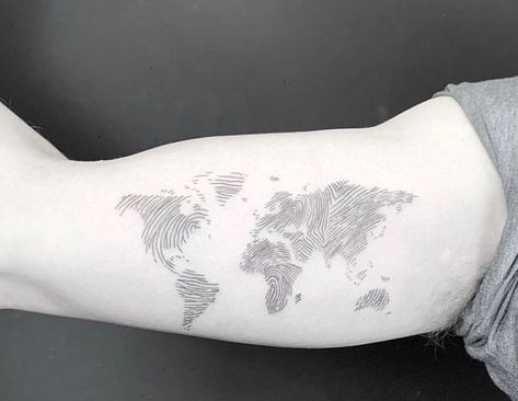 Fingerprint Tattoo Ideas, Cards Tattoos, World Map Tattoo, Fingerprint Tattoo, Fingerprint Heart Tattoos, Fingerprint Tattoos, Map Tattoo, Fingerprint Heart, Map Tattoos