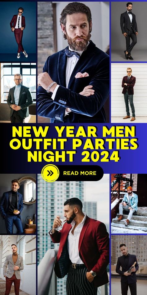 Get ready to make a fashionable entrance at the new year men outfit parties night in 2024. Mens fashion for the winter season provides numerous possibilities, whether you're attending a club night, a casino evening, or a beach party in Ibiza. Consider a cocktail outfit with a black and white theme, and add neon accents to match the euphoria of the night. New Years Suits Men, New Years Eve Outfits Men Classy, Mens Evening Outfit, New Year Party Outfit Men, New Years Men Outfit, Hollywood Theme Party Outfit Men, Cocktail Party Outfit For Men, Mens New Years Eve Outfit Parties, Men Evening Outfit