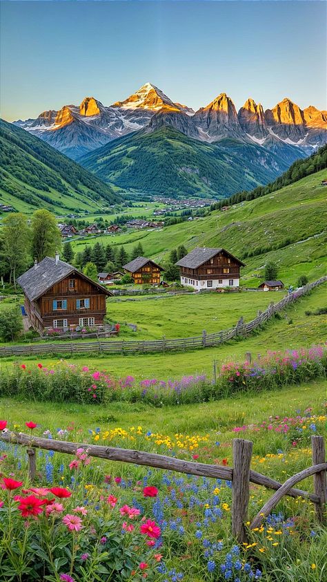 Alpine Landscape, Alps Mountains, Mountain Farm, African American Artwork, Alpine Village, Scenery Photos, Beautiful Landscape Photography, Dreamy Photography, Rays Of The Sun