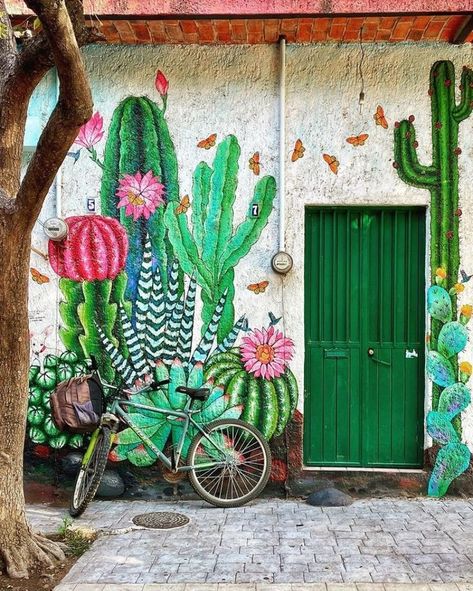 Cactus Paintings, Open Sesame, Taco Shop, Garden Mural, Deco Jungle, Mexican Wall, Wall Painting Decor, Fence Art, Wall Murals Painted