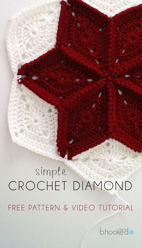 crochet diamond Diamond Granny Square, Granny Square Motif, Crochet Diamond, Crochet Star, Crochet Quilt, Square Blanket, Crochet Square Patterns, Granny Squares Pattern, Crochet Motifs