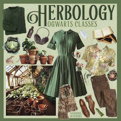 Herbology Professor Aesthetic, Herbology Aesthetic Outfit, Herbology Outfit, Herbalist Aesthetic Clothes, Plant Inspired Outfits, Harry Potter Core Outfits, Plantcore Outfits, Botanist Outfit, Green Witch Outfit Aesthetic