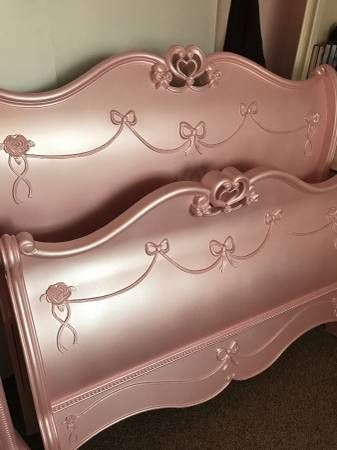 Girly Peel And Stick Wallpaper, Princess Headboard, Coquette Princess Bedroom, Master Bedrooms Coquette, Pink Princess Bed Frame, Princess Furniture, Couqutte Bed Frames Cheap, Pink Royal Bed, Princess Room