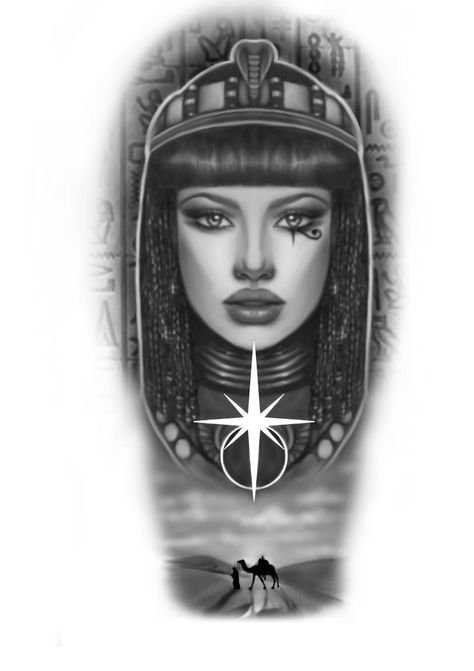 Cleopatra Tattoo Egyptian, Cleopatra Drawing, Cleopatra Tattoo Design, Tattoo Cleopatra, Tattoo Anubis, Egyptian Queen Tattoos, Cleopatra Tattoo, Egypt Tattoo Design, Nefertiti Tattoo