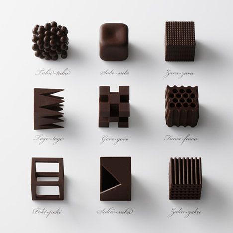 Nendo Design Cibo, Chocolate Texture, Nendo Design, Geometric Box, Chocolate Shapes, Design Japonais, Types Of Chocolate, Chocolate Art, Chocolate Design