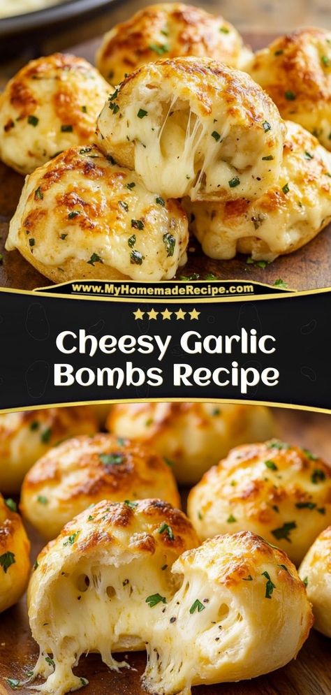 These cheesy garlic bombs are soft, garlicky, and filled with gooey melted cheese. A perfect appetizer or snack! Ingredients: 1 can biscuit dough 1 cup mozzarella cheese, cubed 2 tbsp butter, melted 2 cloves garlic, minced Enjoy these cheesy garlic bombs, a delicious and easy appetizer for any occasion Cottagecore Food Recipes, Hot Sandwich Recipes, Cottagecore Recipes, Cottagecore Food, Shrimp Cakes, Bombe Recipe, Biscuit Dough, Baked Rolls, Hot Sandwich