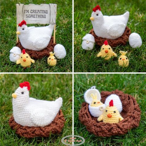 Crochet Hen Pattern Free, Crochet Chicken Pattern Free, Free Crochet Chicken, Sewed Toys, Crochet Nest, Chicken Potholder, Easter Crochet Patterns Free, Crochet Hobby, Crochet Critters