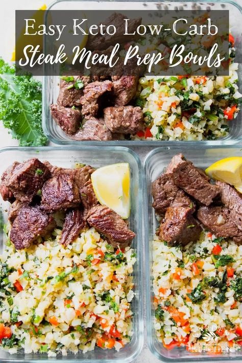 These Easy Keto Steak Meal Prep Bowls are filled with juicy steak tips, cauliflower rice, and vegetables. So fresh and flavorful, it’s one of the best keto meal prep ideas that will save you time and money throughout the week! Steak Meal Prep, Steak Lunch, Garden In The Kitchen, Keto Steak, Abs Diet, Best Keto Meals, Steak Tips, Red Bell Peppers, Prep Bowls