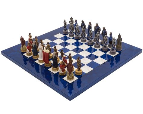 King Arthur ➕ A luxury blue chess board is perfection! - - - #chess #chessgame #ChessSet #ChessPiece #Chessboards #themedchess #chesslover… King Piece Chess, Chess King Piece, Blue Chess Set, Cheating At Chess, Chess Playing, Portable Chess Set, Expensive Chess Set, Luxury Chess Sets, Roi Arthur