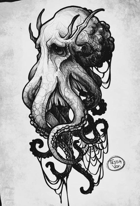 Kraken Tattoo, Octopus Drawing, Octopus Tattoo Design, Octopus Tattoos, Illustration Sketchbook, Creepy Tattoos, Geniale Tattoos, Octopus Tattoo, Dark Art Tattoo