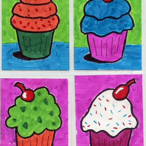 Valentine's Day Archives · Art Projects for Kids Square 1 Art Ideas, Draw A Cupcake, Square One Art, Square 1 Art, Art On A Cart, Cake Coloring, Colored Pencil Art Projects, Cupcake Drawing, Surprise Ideas