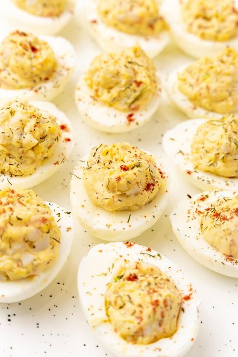 Crab Deviled Eggs Deviled Ham Salad Recipe, Deviled Ham Salad, Cheeseburger Nachos, Crab Deviled Eggs, Smoked Jalapeno Poppers, Deviled Crab Recipe, Crab Deviled Eggs Recipe, Hard Boiled Easter Eggs, Ham Salad Recipe