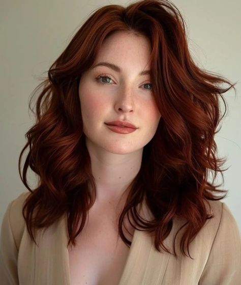 L’oréal Hicolor Sizzling Copper, Old Money Auburn Hair, Brown Hair With Orange Undertones, Red Hair 2024 Trends, Red Copper Brown Hair, Dark Red Hair Natural, Girly Hairstyles For Women, Short Voluminous Hair, Blonde To Red Hair Before And After