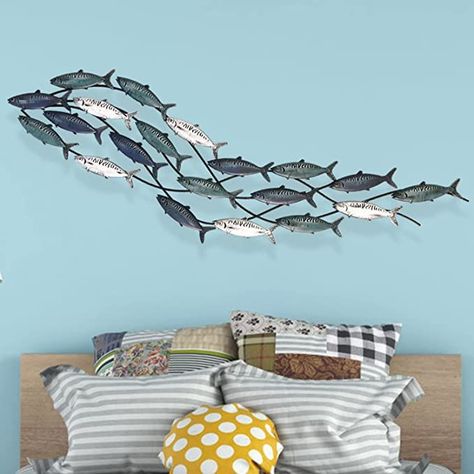 Beach Themed Wall Art, Metal Fish Wall Art, Marine Decor, Fish Ocean, School Of Fish, Boat Decor, Fish Wall Decor, Home Decor For Living Room, Metal Fish