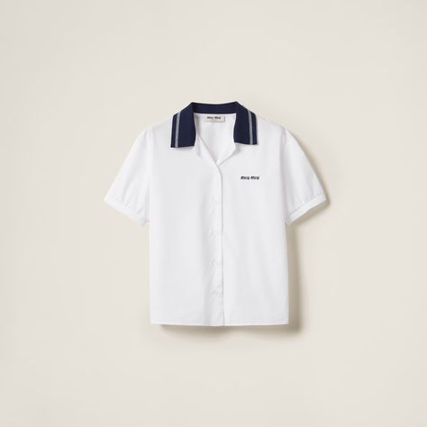 Miumiu Clothes, Miu Miu Shirt, Miu Miu Top, White Poplin Shirt, Collard Shirt, Tops And Blouses, Fashion Vocabulary, Poplin Top, College Fashion