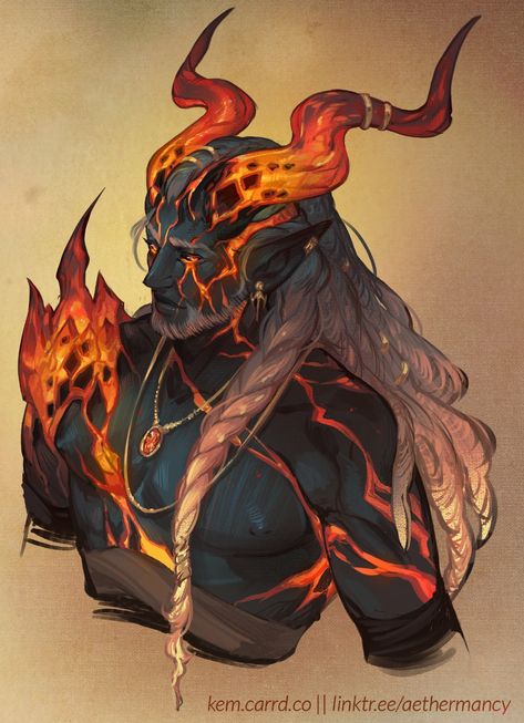 Nephilim Character Design, Dnd Demon, Fire Genasi, Earth Genasi, Fire Character, Fire Elemental, Fire God, Fantasy Races, Dungeons And Dragons Characters