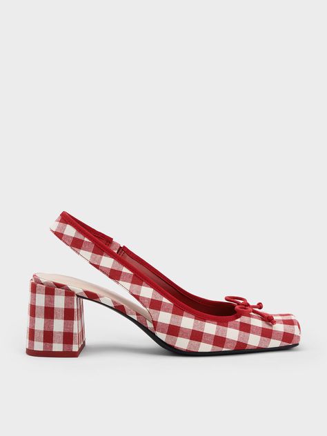 Bow Checkered Slingback Pumps, Multi, hi-res Dream Shoe, Plaid Shoes, Summer High Heels, Chunky Heel Shoes, Trending Boots, Mary Jane Pumps, Pumps Shoes, Slingbacks, Dress Shoes Womens