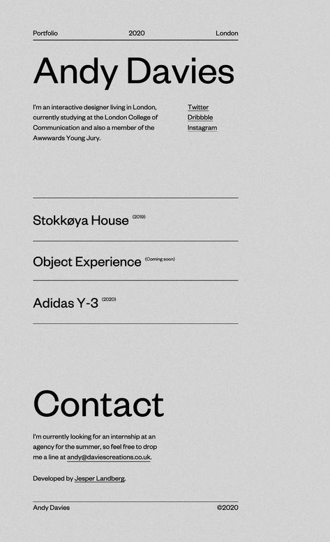 Andy Davies landing page design inspiration - Lapa Ninja Portfolio Title Page Design, Lawyer Website Design, Grid Design Layout, Brand Typography, College Website, Minimalist Web Design, Landing Page Design Inspiration, Website Design Inspiration Layout, Web Portfolio