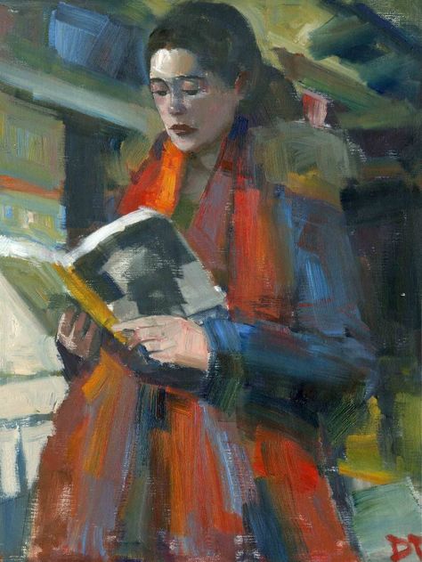 Darren Thompson, Reading Art, Red Scarf, Woman Reading, Female Figure, World Of Books, Girl Reading, Long Red, Young Artist