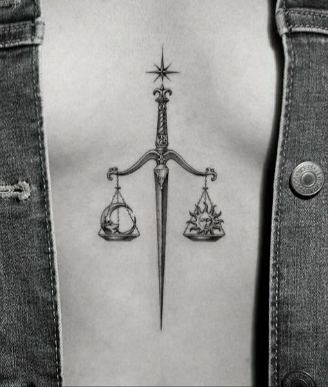 Scepter Tattoo, General Tattoo, Justice Tattoo, Balance Tattoo, Mermaid Tattoo Designs, Small Chest Tattoos, Mystical Tattoos, Scale Tattoo, Bunny Tattoos